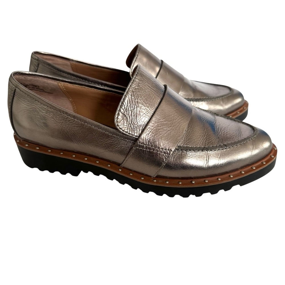 Halgoen Emily Studded Metalic Leather Chunky Y2K Loafers Flats Size 7.5